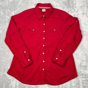 Converse One Star Shirt Womens 2 Red Pockets Detailed Roll Tab Sleeve Button Up